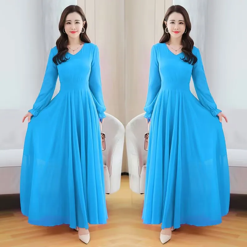 Light Luxury Temperament Solid Color Dress High-End Plus Size Women\'s Spring/Summer French Dress Chiffon Long Dress Purple White