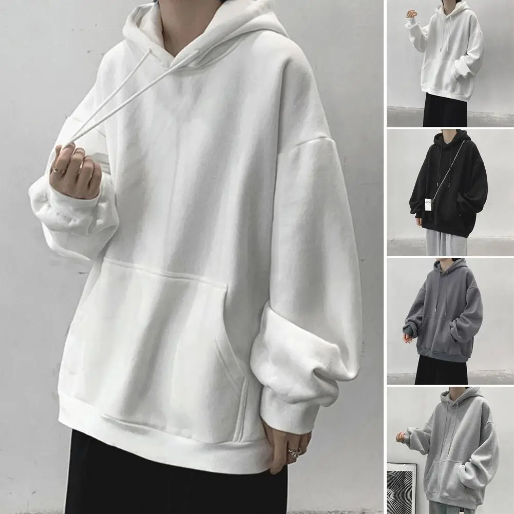 

Fall Hoodie Men's Fall Winter Hoodie with Drawstring Big Patch Pocket Elastic Cuff Thick Hooded Sport Top for Couples Keep Warm