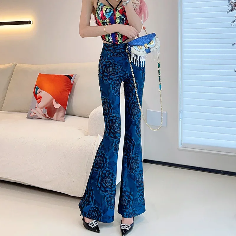 

Ladies Fashion Printing Bell-bottoms Pants Women Clothing Spice Girls High Street Trousers Female Streetwear Clothes BAA1021