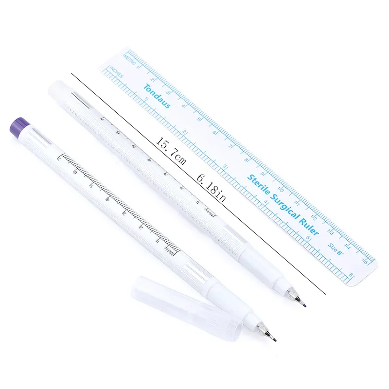 Professional Surgical Skin Marker Pen With Measuring Ruler Set Tattoo Pen Permanent Makeup Purple Eyebrow Pencil