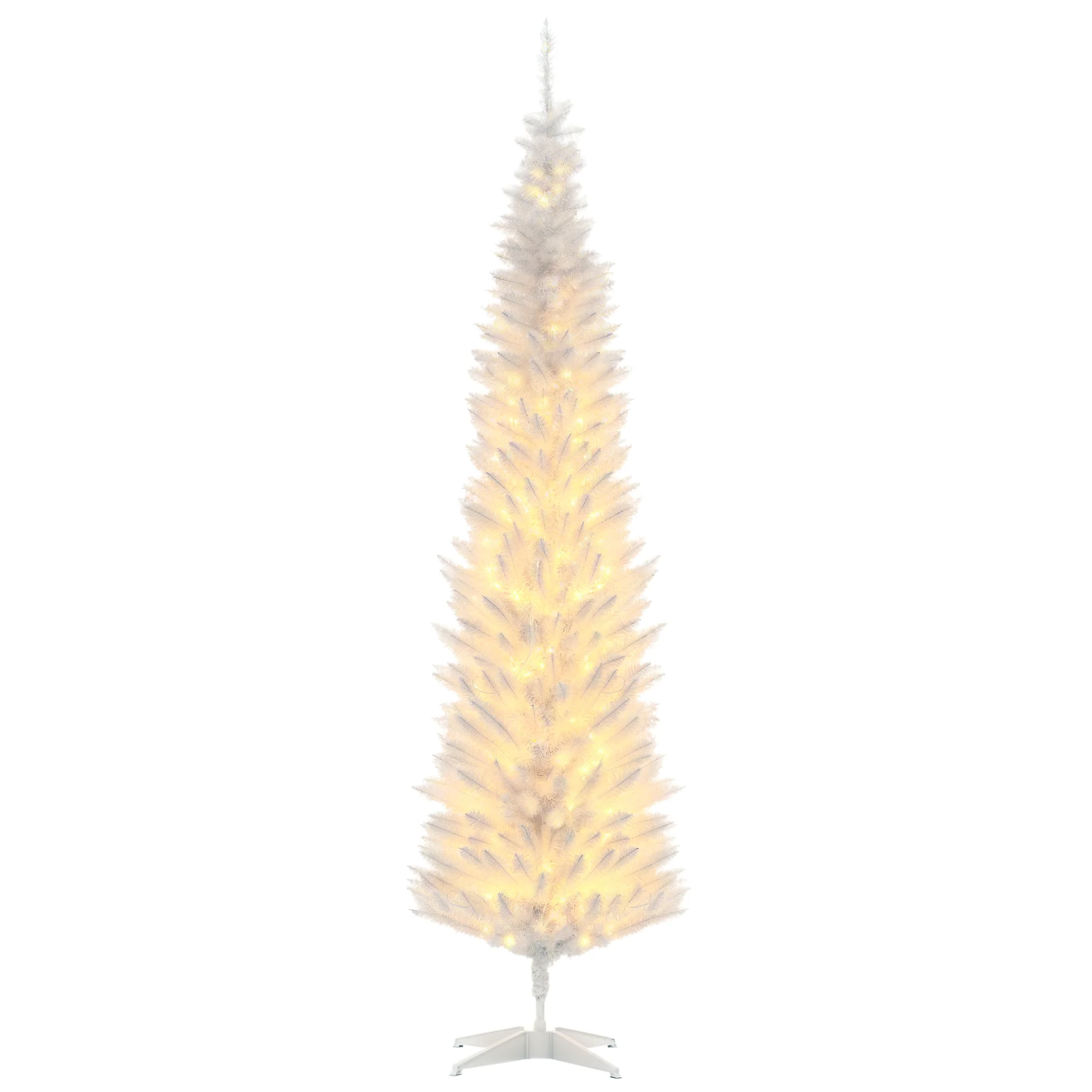 7ft Pencil Christmas Tree, Slim Artificial Christmas Tree with Realistic Branches and Warm White Led Lights, White
