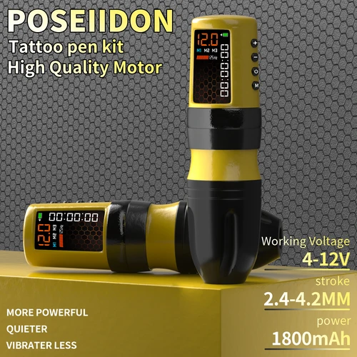 Imagen 2 del producto POSEIDON HM158 máquina de tatuaje 2 fuente de alimentación de tatuaje pluma de tatuaje pistola de tatuaje inalámbrica con potente Motor personalizado para tatuador