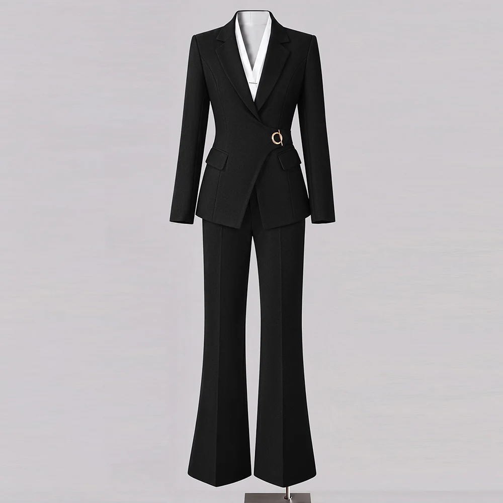 ZJYT Elegant Chic Formal Blazer Suit Pant Sets Two Pieces Womens Outfit Autumn New 2026 Europe Style Jacket Trousers Work Wear