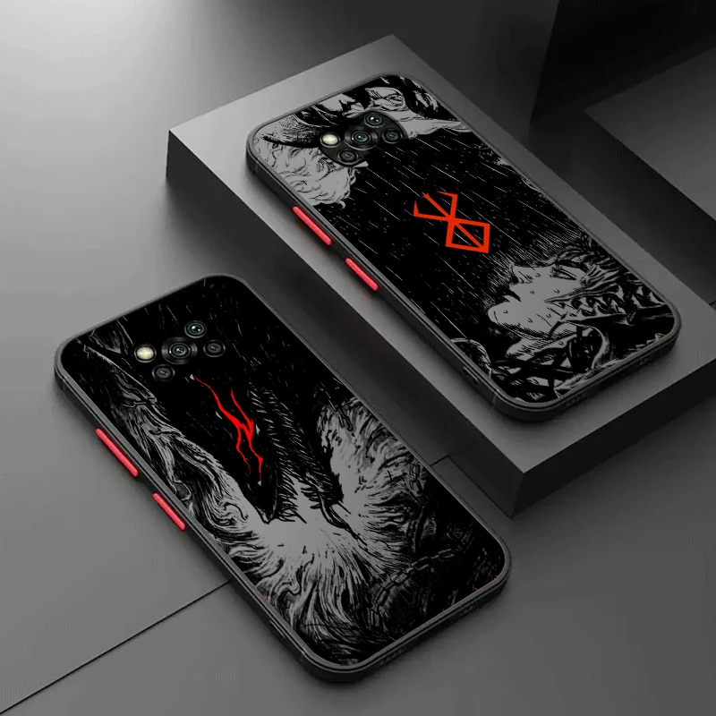 Hot Blood Anime Berserk Guts Frosted Translucent For Xiaomi Mi Poco X5 X4 X3 M6 M5S M5 M4 M3 F5 F4 F3 GT Pro 5G TPU Phone Case