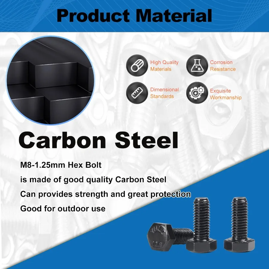 20 Pz M8 Bulloni Esagonali M8x20mm Acciaio Al Carbonio Grado 12.9 Ossido Nero Passo 1.25mm Completamente Filettato Hex Tap Bulloni Vite Esagonale macchina