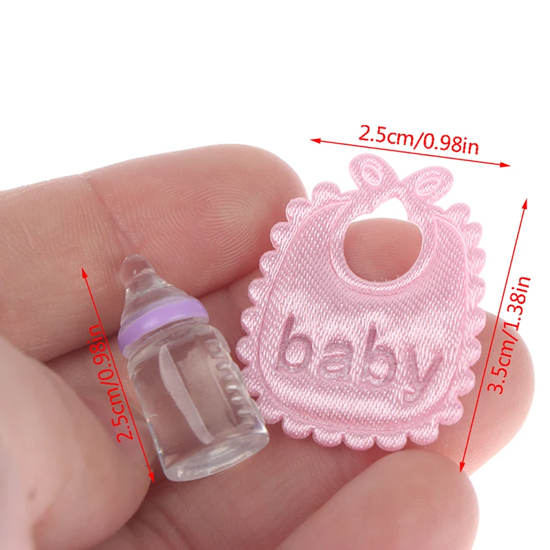 1 Set 1:12 Dolls House Miniature Baby Bottles Pacifier Bibs Set Nursery Accessory Gift