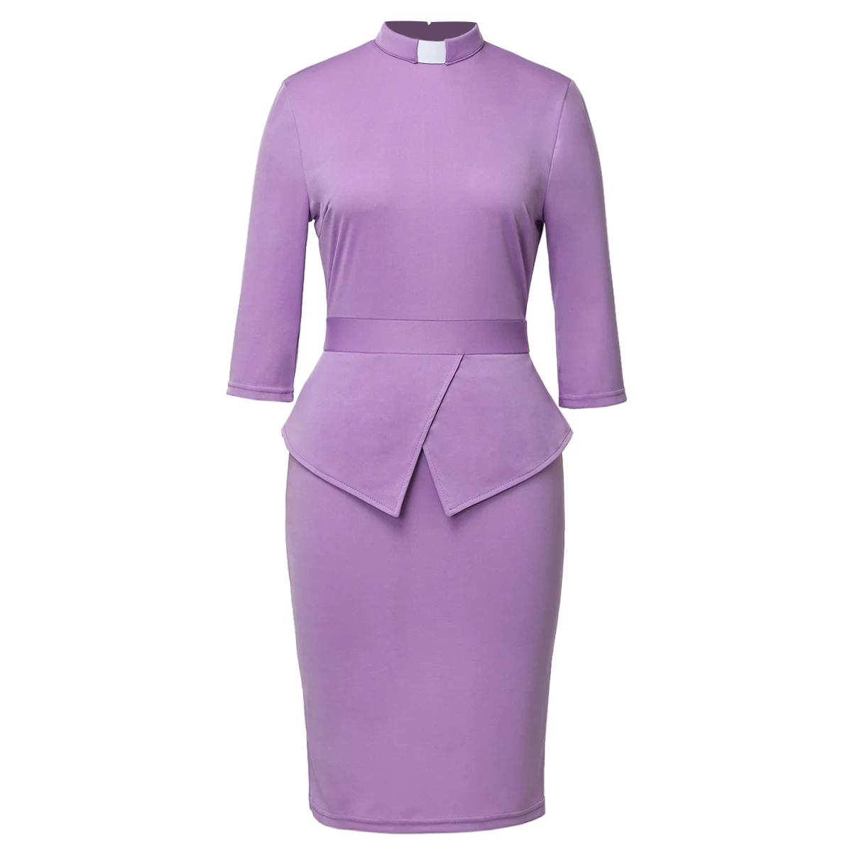 Women Catholic Dress Clergy Tab Collar Church Dress for Work Formal Bodycon Mass Sheath Midi Pencil Dress