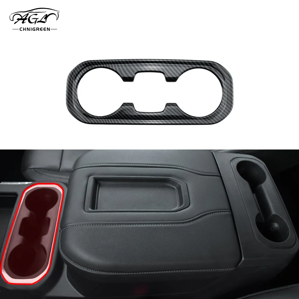 ABS Carbon Fiber Color Armrest Box Trim Cup Holder Cover for Chevrolet Silverado GMC Sierra 2019-2021