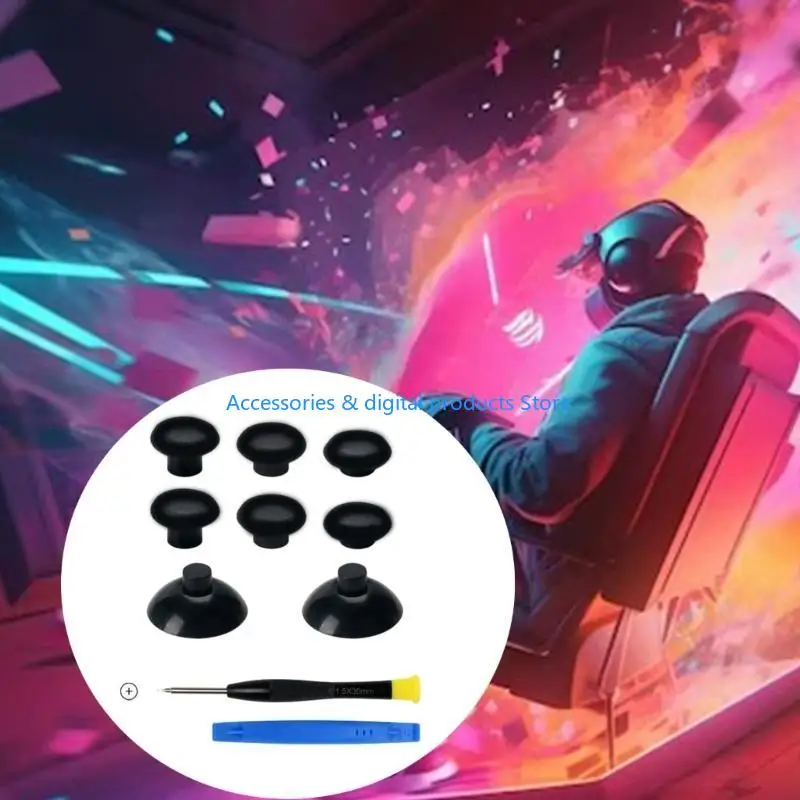 77JD 8-in-1 Black 3D Joystick Caps Adjustable Ergonomic Thumbstick for P5 Gaming Controller Improve Gaming Experience