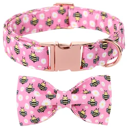 Daisy Flower Puppy Collar with Bow Tie Dog Necklace with Mental Buckle for Big and Small Dog XXS-XL Pet Accessories