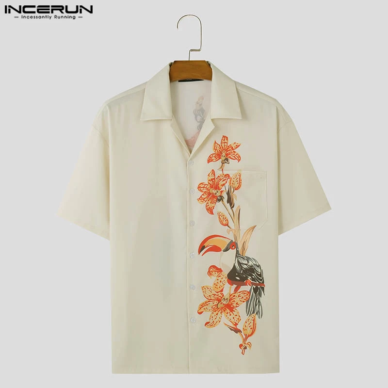 INCERUN Tops 2024 Korean Style New Men's Funny Printing Pattern Shirts Summer Casual Streetwear Male Short Sleeved Blouse S-5XL