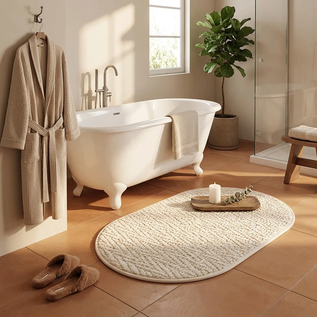 Ultra Soft Bathroom Rug Oval Shaggy Bath Mat Water Absorbent Memory Foam Carpet Non-slip Entrance Doormat Luxury Home Decor
