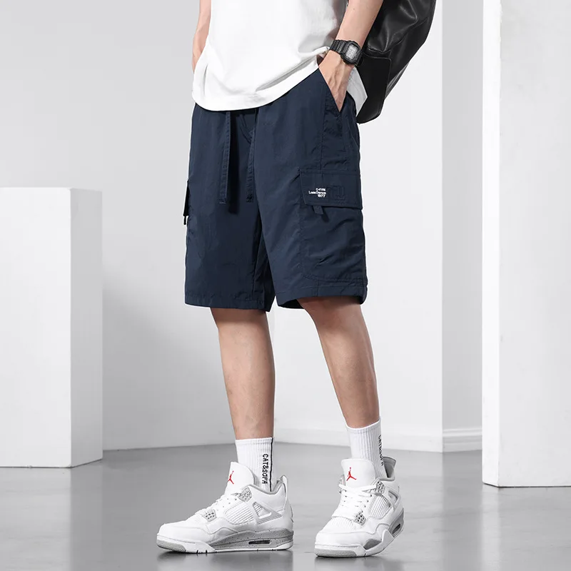 

Мужские шорты-карго из ледяного шелка с завязками, летние свободные дышащие быстросохнущие спортивные повседневные шорты