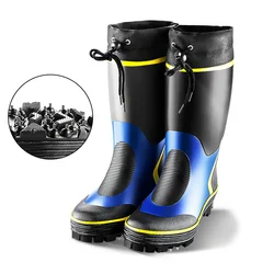 Steel Nails Sole Fishing Hunting Boots Rubber Supper Anti-slip Sole High Drum Rain Boots Sea River Reef Rock Fishing Shoes