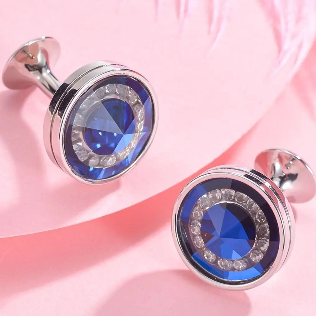 

Mens Shirt Cufflinks High Quality Round Crystals Cuff Buttons Gift For Husbands Dropshipping