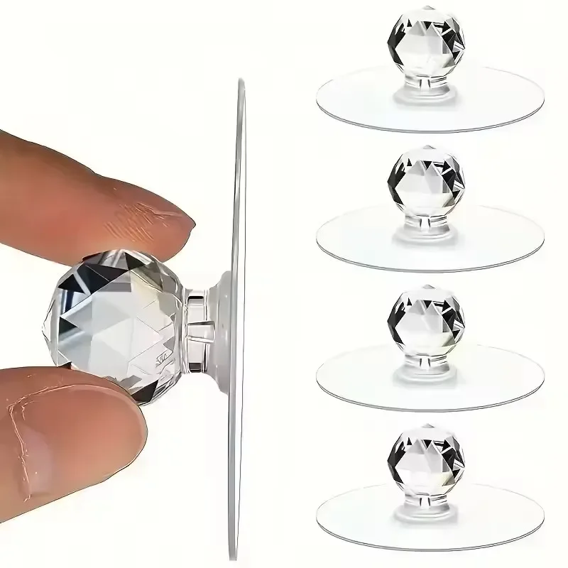 20pcs Transparent Crystal Door Knobs Cabinet Drawer Door Knobs Handles Self-adhesive Handle With Hook Furniture Door Hardware