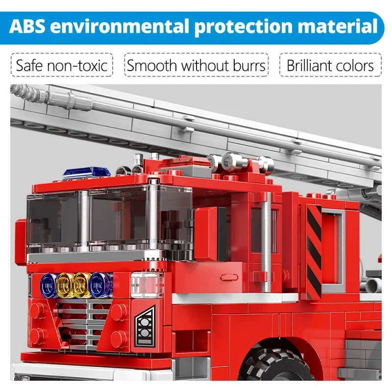 Simulation City Firefighter Rescue Engineering Vehicle  Movable Building Block Fire Truck Model Kit Children Assembled Toy Gift