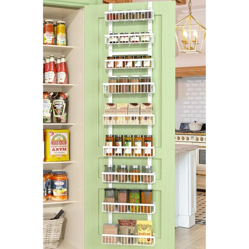 

Over the Door Pantry Organizer 9 Tier Metal Narrow Door Pantry Spice Rack with Height Adjustable Baskets Pantry Storage