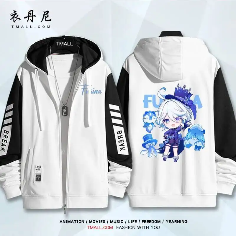 

2025 Genshin Impact Furina Cosplay Costum Long Sleeve Print Zipper Hoodie Women Men Fashionhooded Costumes Couple Jacket