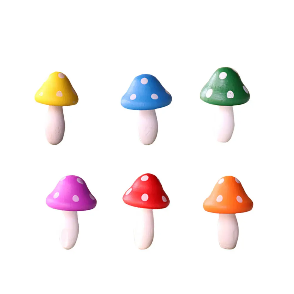 

6 Pcs Mini Wood Mushroom Ornaments Realistic Design Vivid Appearance Garden Decor Micro Landscape Accessories Wooden Figurines