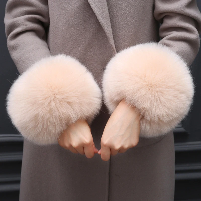 1 Pair Winter Plush Faux Fur Wrist Cuff Soft Thicken Oversleeve Windproof Hand Gloves Elastic Arm Warmer Clothing Accesories