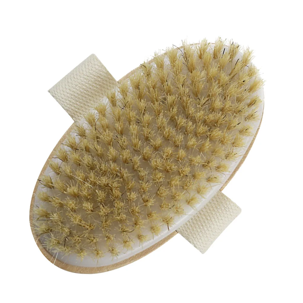 

Pig Bristle Wooden Handle Strap Shower Brush For Body Exfoliating Massage Bath Tool Bristle Hair Skin Care Brush