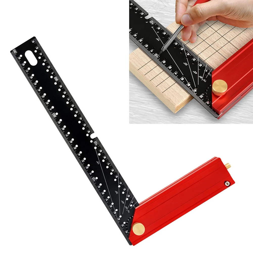 1pc Aluminum Alloy Woodworking Square Ruler Foldable 90 Degree Angle Measuring Tool With Fence For Carpentry Layout