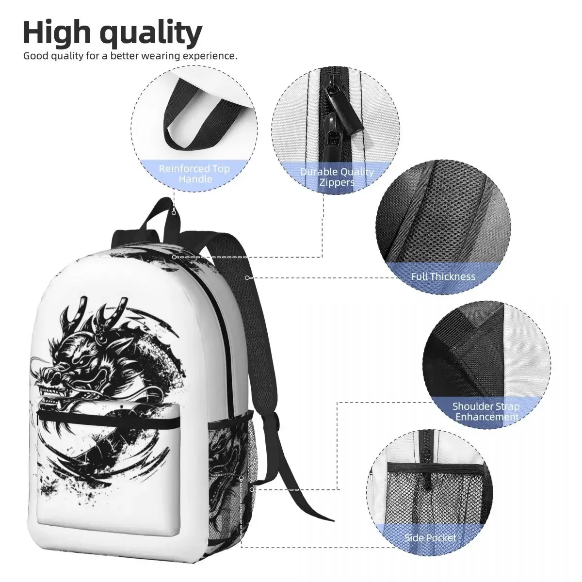 Chinese Black Dragon Totem Design Backpack Boys Girls BookBag Kids School Bag Computer Shoulder Bags for Men Women