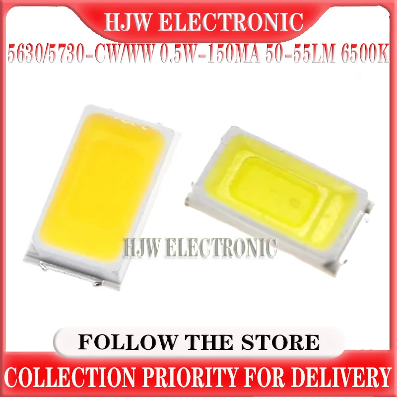 

100pcs 5630/5730-CW/WW 0.5W-150Ma 50-55lm 6500K warm white/White Light SMD 5730 5630 LED 5730 diodes (3.2~3.4V)