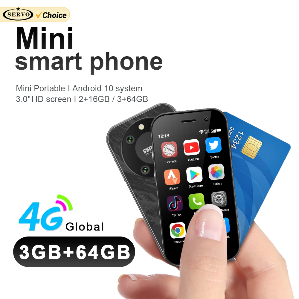 Hot New! SERVO KING9000 Mini Smartphone 3.0-inch Dispaly 2 SIM Card Android Google Play Face Unlock Small Size Palm Smart Phones