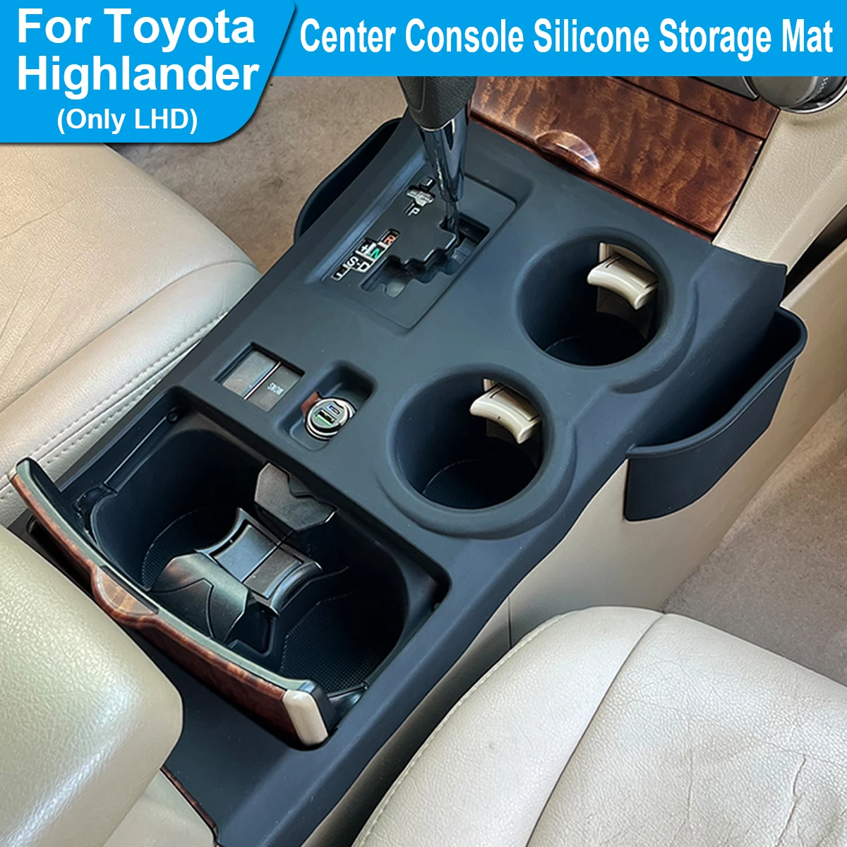 

For 2007-2014 Toyota Highlander, center console silicone storage mat-LHD, dashboard storage, interior modification accessories