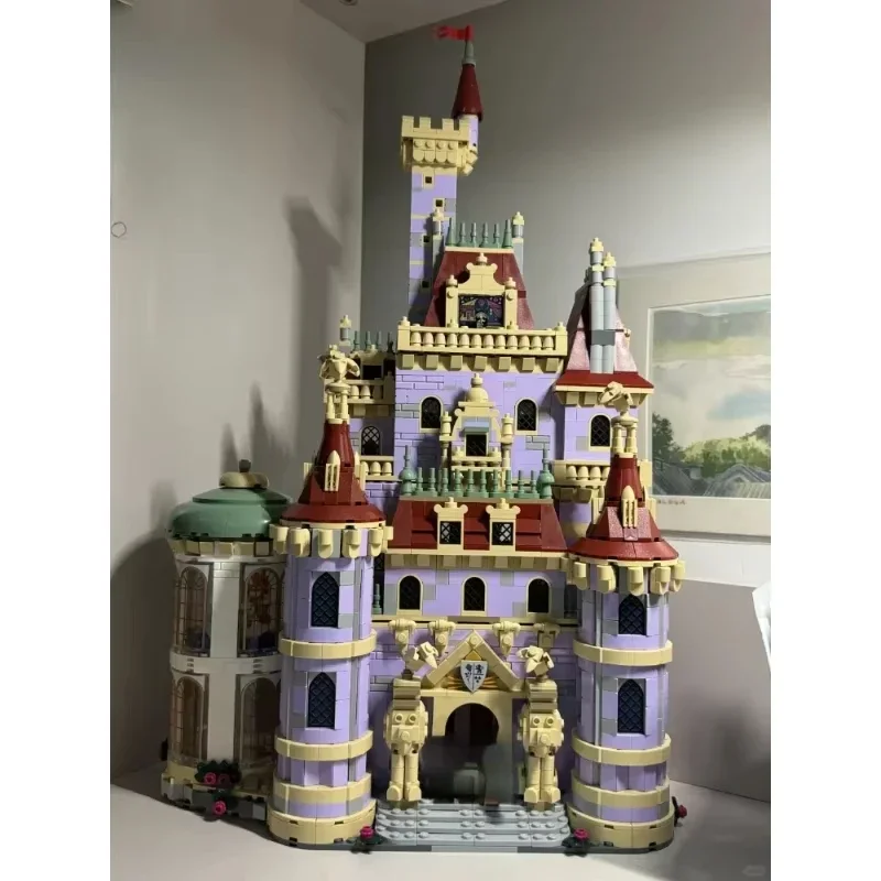 Castillo de La Bella y La Bestia, arquitectura de bloques de construcción, modelo de escena callejera, juguete romántico, modelo para niña
