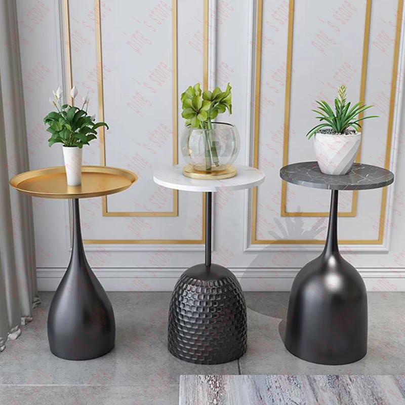 Luxury Creative Small Coffee Living Room Sofa Round Side Table Bedside Marble Corner Nano Gold