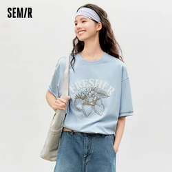 Semir Short-Sleeved T-Shirt Women Mid-Length Clear Line 2024 Summer New Fashionable Loose Fit Printed Pullover Top