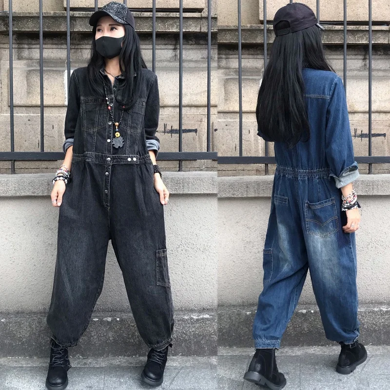 

Модные свободные женские джинсовые комбинезоны с высокой талией, весна-осень, новые, повседневные, универсальные, с широкими штанинами, водостойкие