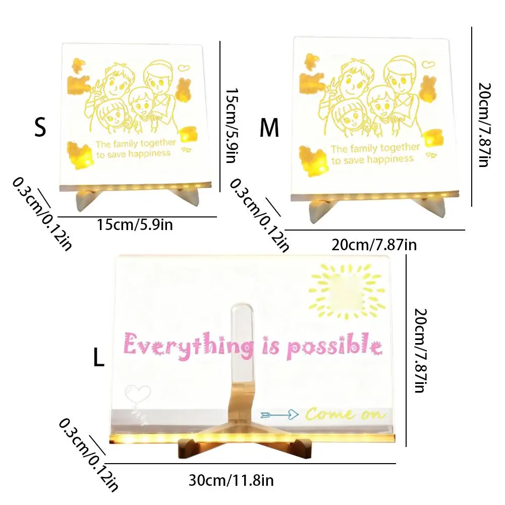 กระดานข้อความอะคริลิคเรืองแสง เขียนซ้ำได้ DIY สำหรับเด็ก พร้อมขาตั้งปรับระดับได้ โคมไฟอเนกประสงค์ พร้อมปากกาสี 7 สี ชุดจ่ายไฟ USB