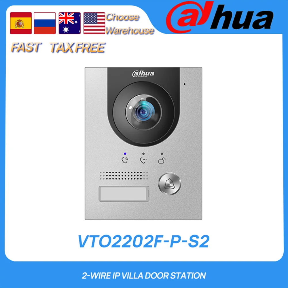 Dahua Original VTO2202F-P-S2 2-wire IP Villa Door Station 2MP Colorful 160° Fisheye Camera POE Video Intercom IK07&IP65 2 Locks