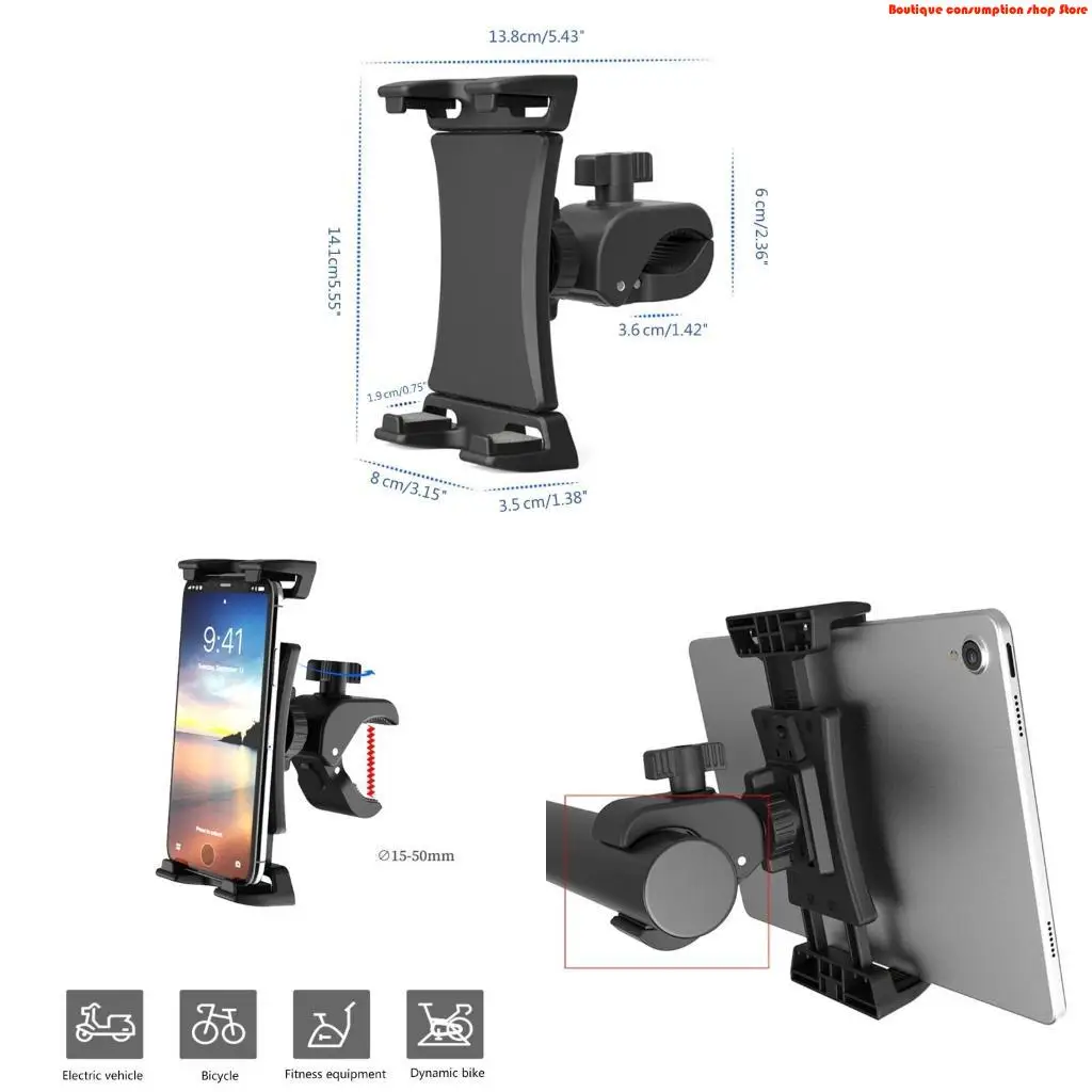 L9NA Spinning Bike Tablet Mount Holder, Indoor Stationary Exercise Bikes Tablet Clamp, Gym Treadmill Elliptical Tablet Stand
