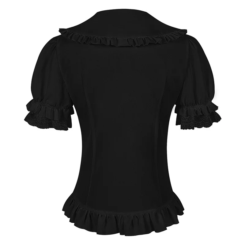 Nova blusa lolita feminina manga curta renda guarnição japonês único breasted doce topo y2k estética babados blusas soltas