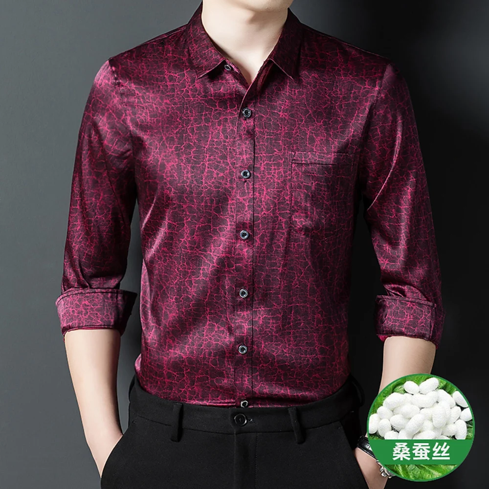 Autumn Tcyeek Long Sleeve Shirt for Men Casual 92.5% Silk Men's Clothing Fashion Mens Shirts Ropa De Hombre LM1077