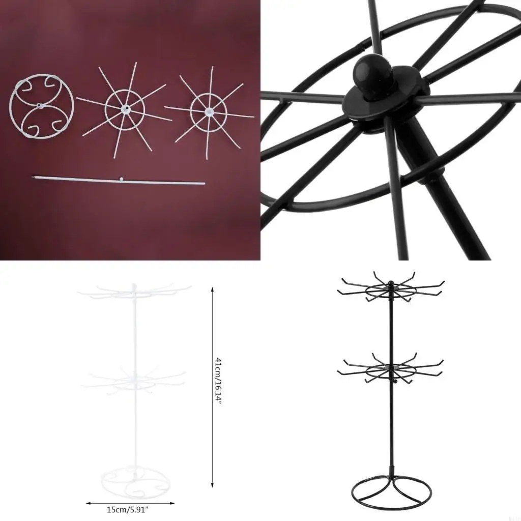 91AF Rotating Cabinet for Jewelry 2 Tier Retail Display Stand Spinning-Jewelry Tower Display for Earring Necklace