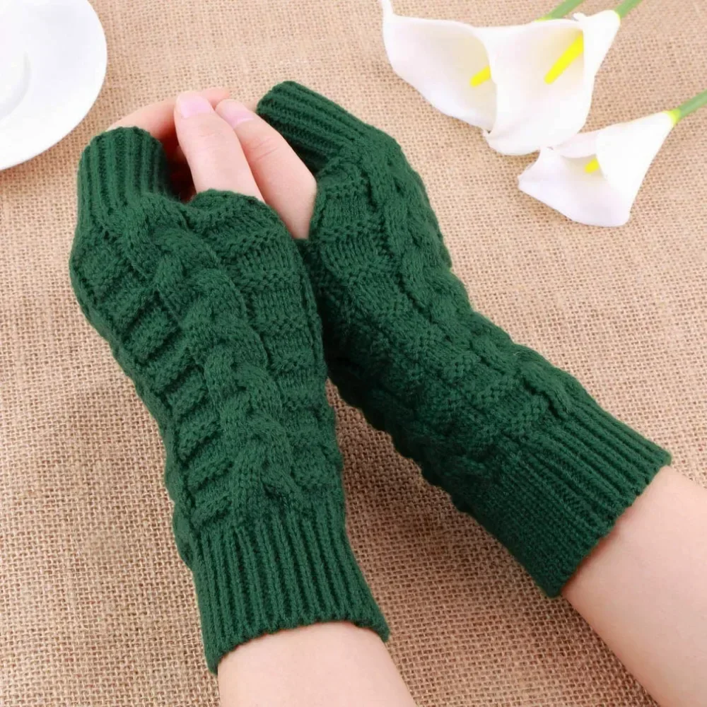 Warm Fingerless Long Gloves Men Winter Mitten Knitted Women Arm Sleeve Thin Casual Soft Fingerless Unisex Gloves Black Gloves