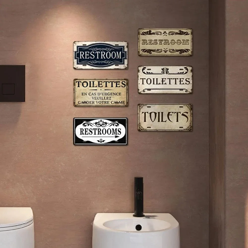 Vintage Restroom Metal Sign Plaque Metal Aluminum Plate for Bar Club Toilet Bathroom Restroom Toilettes Door Bar Club Cafe Decor