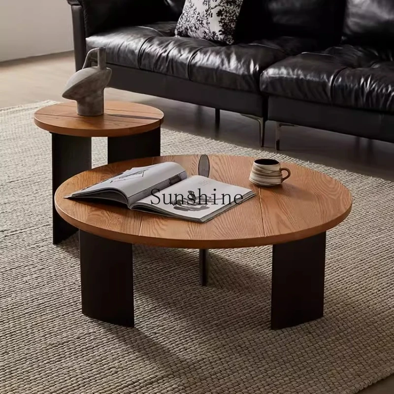 

Medieval style round solid wood coffee table combination living room home modern tea table