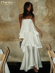 Clacive Summer Loose White Women's Dress 2025 Fashion Strap Sleeveless Ankle Length Dresses Elegant Classic Pleated Female Dress