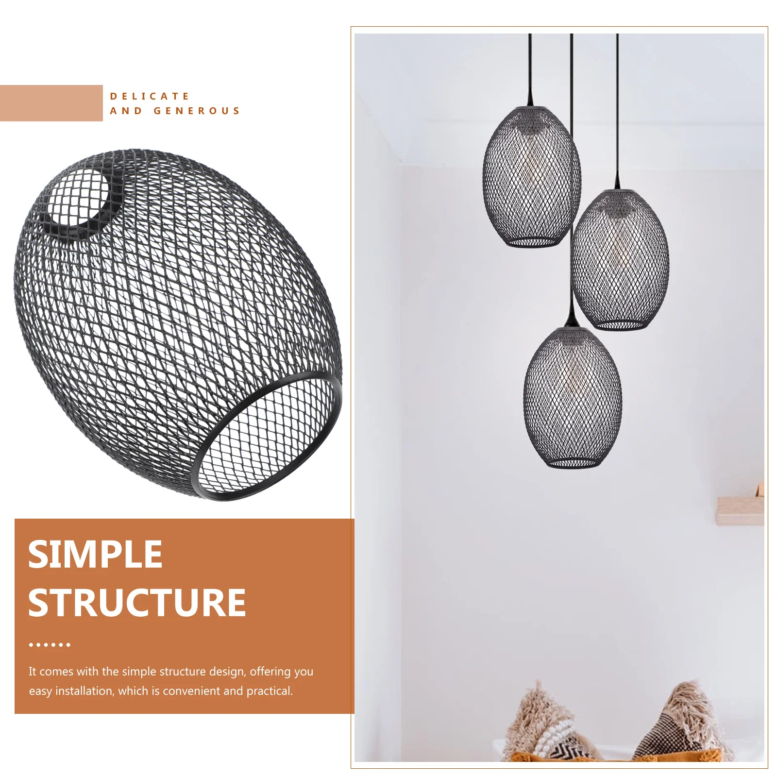 

1PC Iron Wire Lampshade Hanging Lamp Cover Decorative Ceiling Light Pendant Shade Wear Resistant for Home
