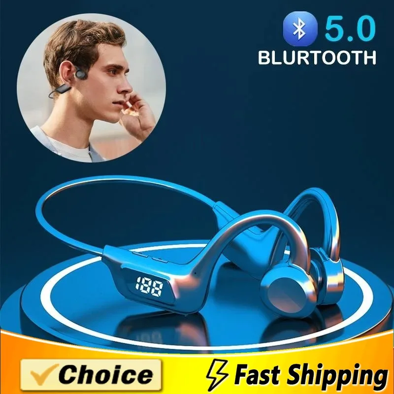 

Not In-Ear Headset Bone Conduction Earphone Wireless Headphones Blutooth Handfree Earbuds Mic Power Display Support TF Card