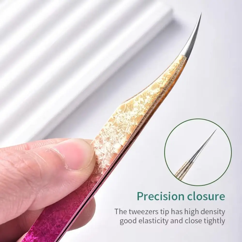 Ice Flower Texture Eyelash Extension Tweezers Solid Stainless Steel Ombre Color Precision Tweezers