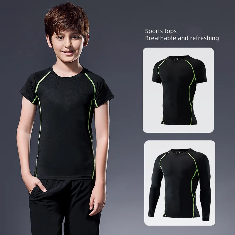 Fitness Kids Boys Gym Shirt Spring Autumn Summer Short Sleeve Long Sleeve Sports Kids Basketball Running Middle Kids Tights Tops