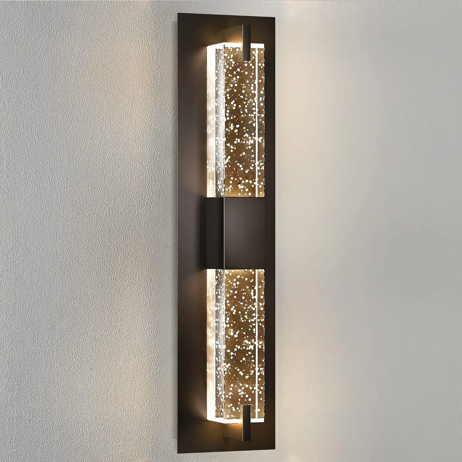 Aplique de pared LED: apliques modernos negros de 19 pulgadas, iluminación de pared, lámparas de pared de cristal regulables de 3000K, aplique de baño interior